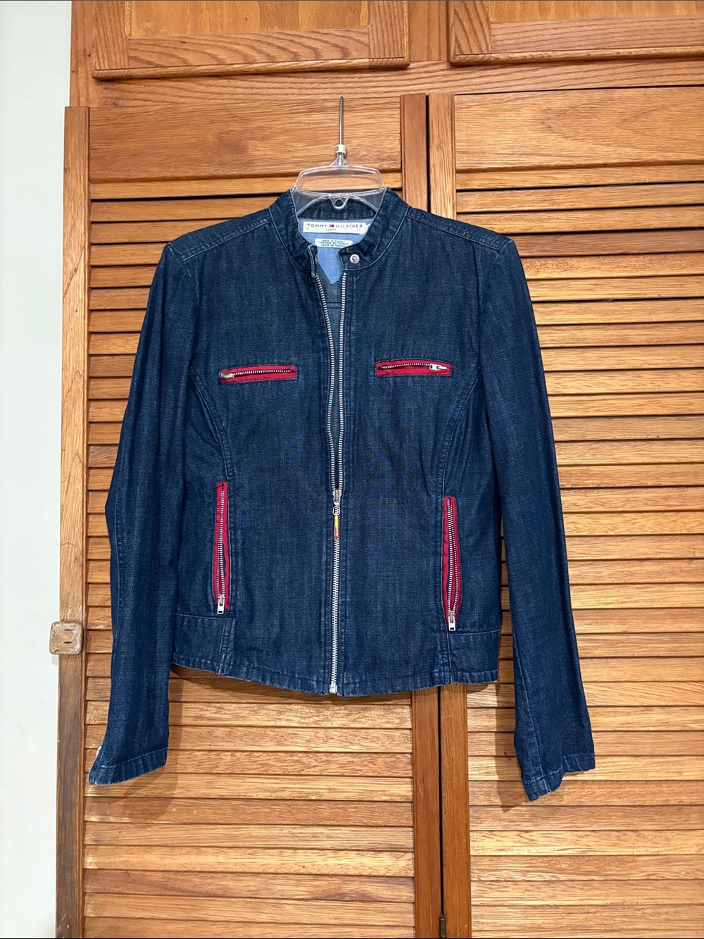 Tommy Hilfiger Dark Blue Denim Jacket with Red Zip Details